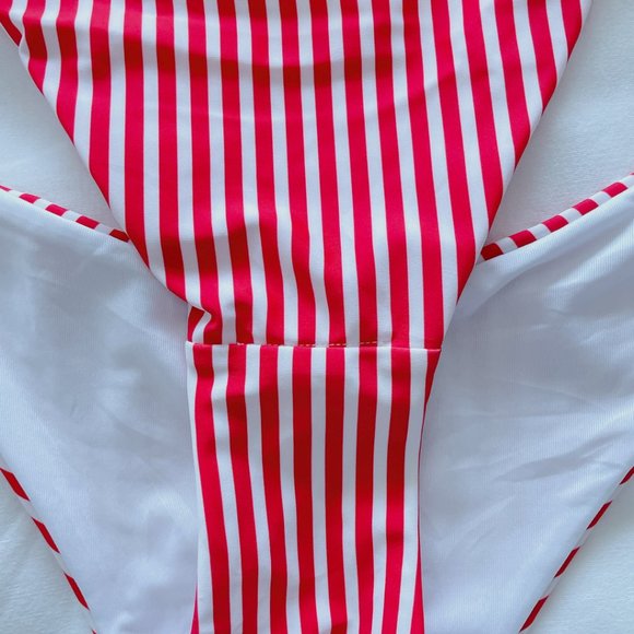 Cupshe bikini bottom high cut women's large Red & white stripe low rise NWT - Picture 10 of 14